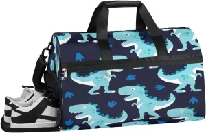 Funny Dinosaurs Pattern Sports Gym Bag with Wet Pocket & Shoes Compartment Waterproof Workout Duffel Bag for Women and Men Weekender Overnight Duffle Bag Travel Carry-on Tote