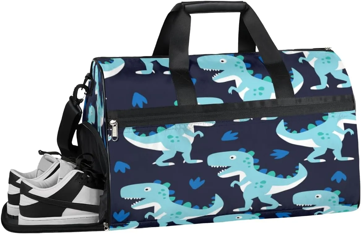 Funny Dinosaurs Pattern Sports Gym Bag with Wet Pocket & Shoes Compartment Waterproof Workout Duffel Bag for Women and Men Weekender Overnight Duffle Bag Travel Carry-on Tote