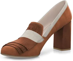 FYS Women Tassel Round Toe Loafers Chunky Block High Heel Pumps Contrast Stitching Fashion Dressy Shoes Size 4-16 US
