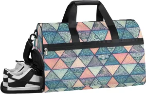 Geometric Sports Gym Bag with Wet Pocket & Shoes Compartment Waterproof Workout Duffel Bag for Women and Men Weekender Overnight Duffle Bag Travel Carry-on Tote