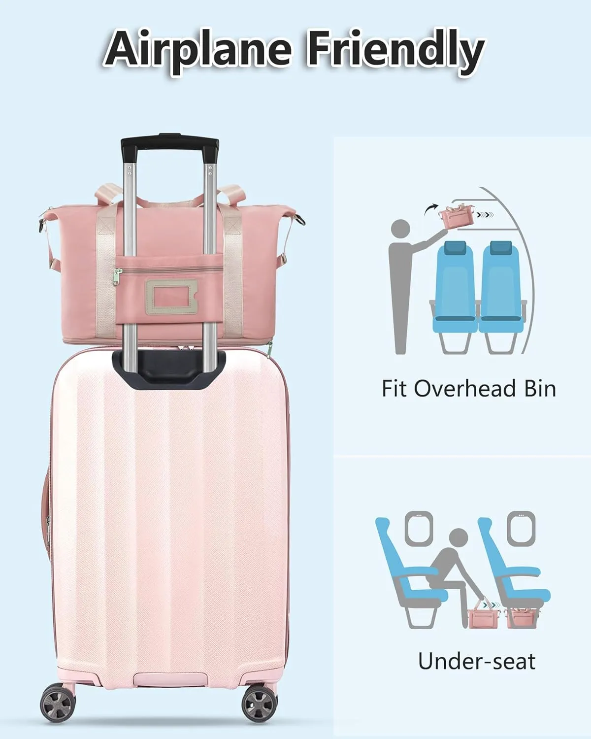 Gifts for Women & Girls-Initial Duffle Bag for Travel, Carry on Bag Duffel Bags, GYM Weekend Overnight Bag with Shoes Compartment,Hospital Bags -Pink B