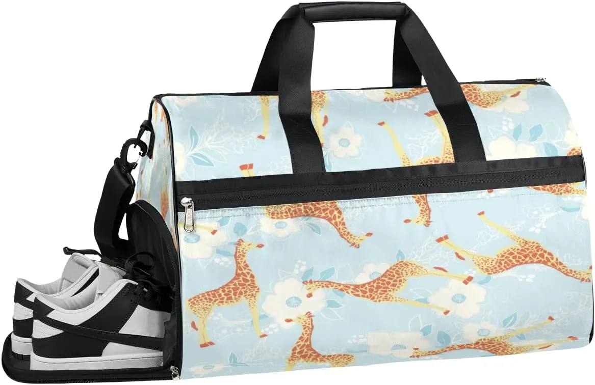 Giraffes Sports Gym Bag with Wet Pocket & Shoes Compartment Waterproof Workout Duffel Bag for Women and Men Weekender Overnight Duffle Bag Travel Carry-on Tote