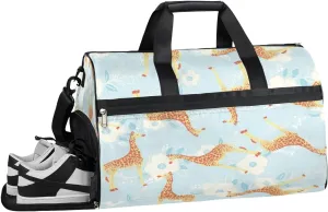Giraffes Sports Gym Bag with Wet Pocket & Shoes Compartment Waterproof Workout Duffel Bag for Women and Men Weekender Overnight Duffle Bag Travel Carry-on Tote