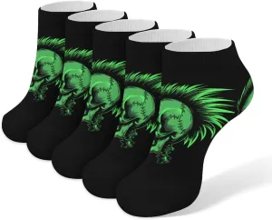 Green Punk Skull 5 Pairs Low Cut Ankle Socks for Men Women Athletic Running Socks No Show Breathable