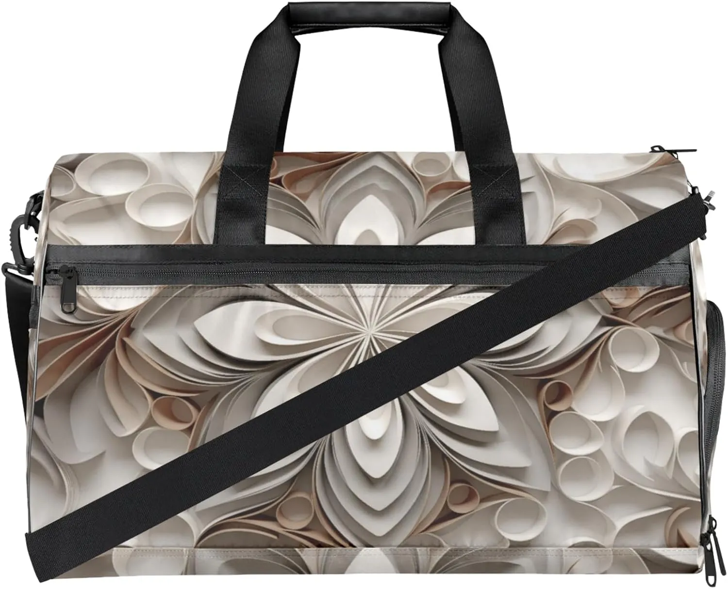 Grey Texture Gym Bag for Womens Mens with Shoes Compartment, Geometric Flower Duffle Bag for Airplane Sport Gym Tote Bags Yoga Waterproof Weekender Travel Bag