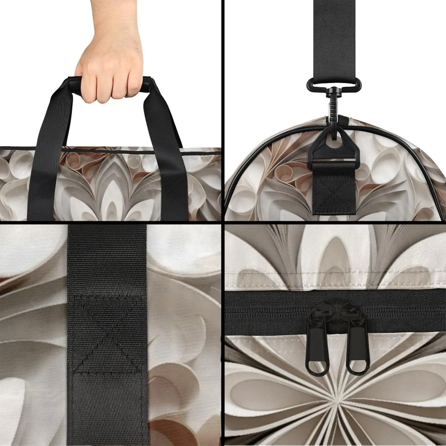 Grey Texture Gym Bag for Womens Mens with Shoes Compartment, Geometric Flower Duffle Bag for Airplane Sport Gym Tote Bags Yoga Waterproof Weekender Travel Bag