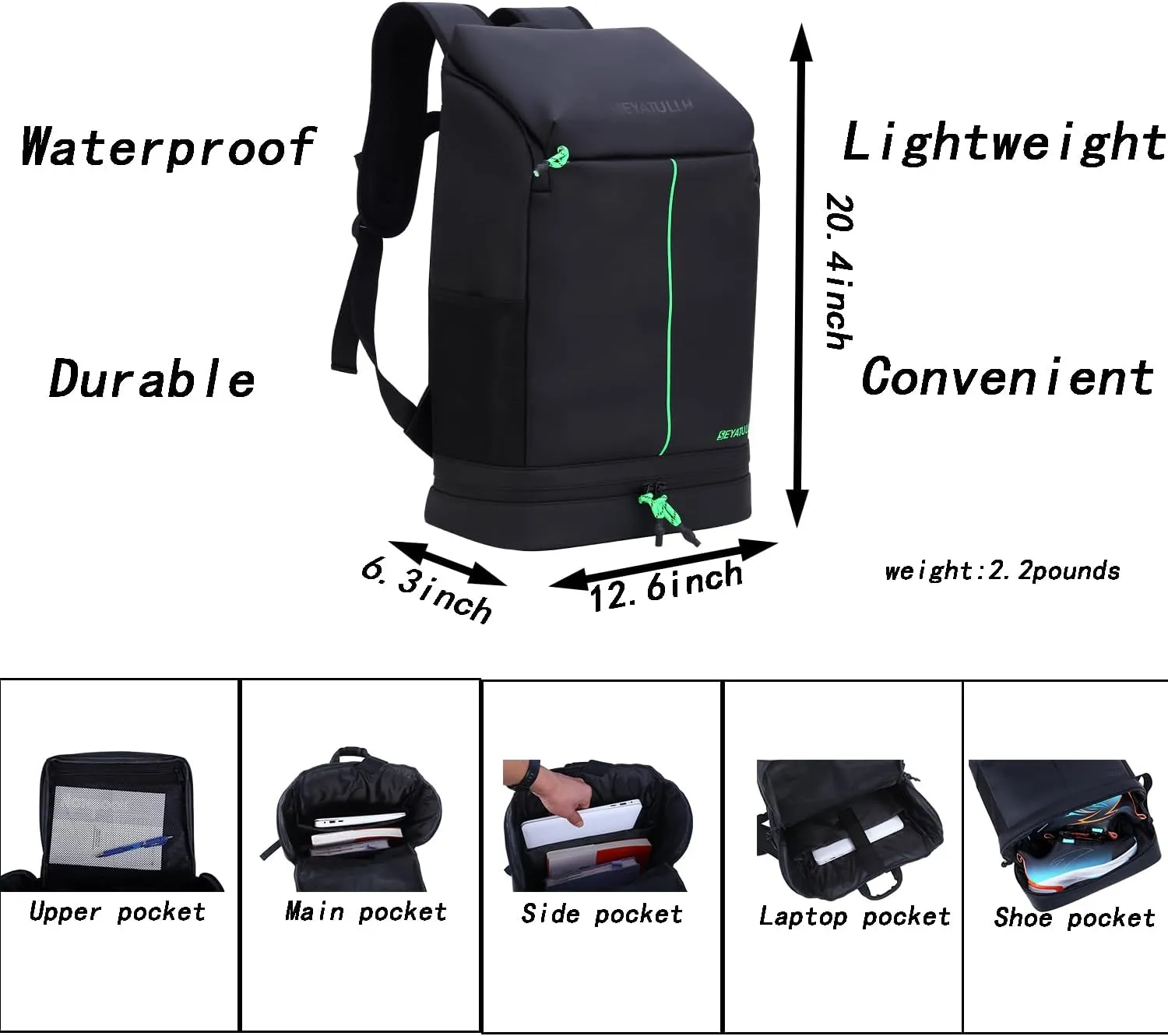 Gym Backpack for Men Women Travel Duffel Bag with Large Shoe Compartment & Bottle Holder Waterproof Backpack(green)