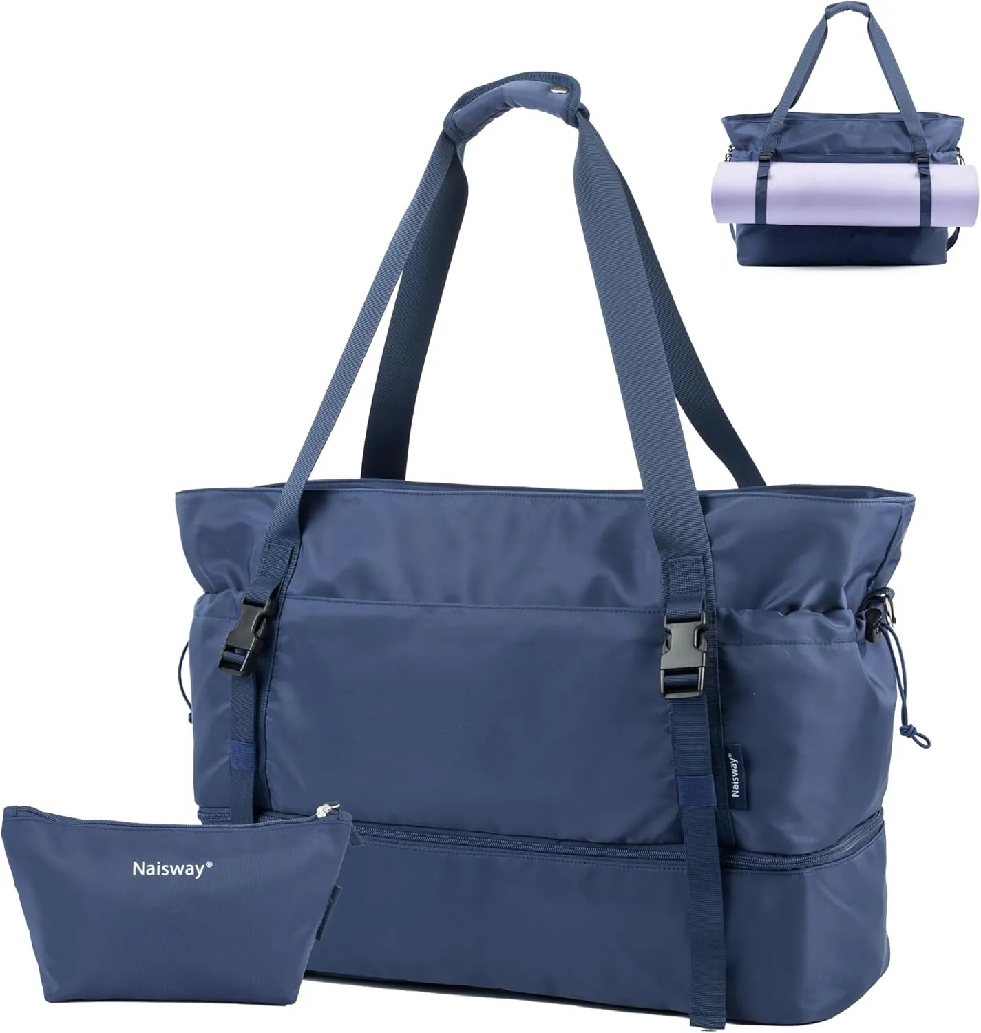 Gym Bag for Women Sports Travel Duffle Bag Tote Bag with Shoes Compartment and Wet Pocket, Yoga Mat Bag Overnight Weekender Bag (Dark blue)