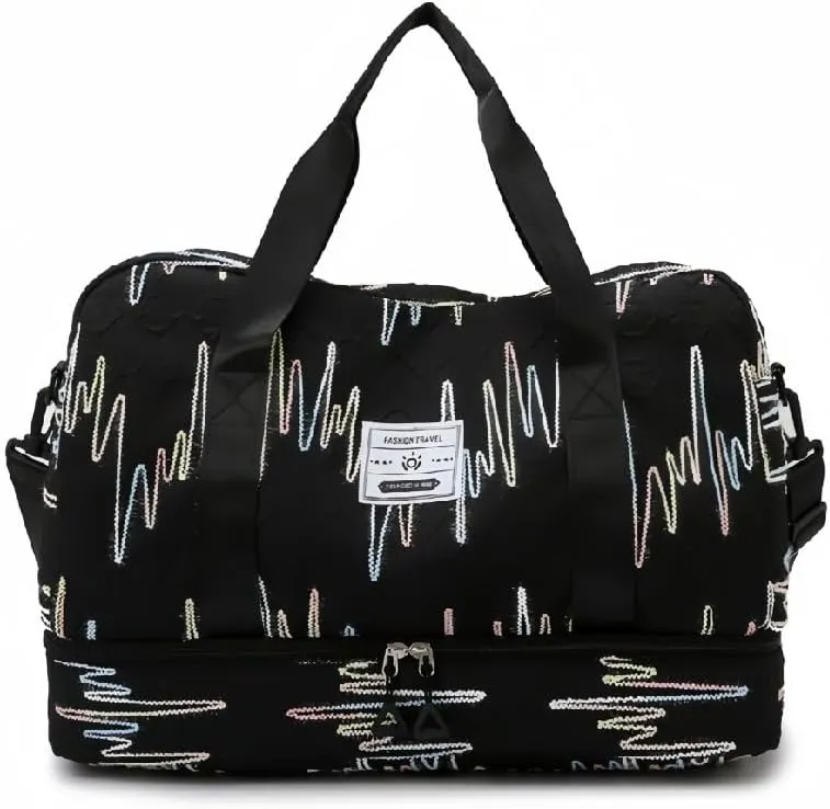 Gym Bag for Women with Double Layer Travel Makeup Bag, Gym Duffel Bag, Weekender Overnight Bag with Wet Pocket and Shoes Compartment for Women (Black)