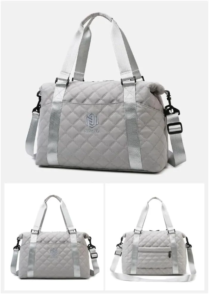 Gym Bag for Women,Sports Travel Duffel Bag, Weekender Overnight Bag with Wet Pocket and Shoes Compartment for Women, Travel,Workout,Gym, Yoga 1108 (Gray)
