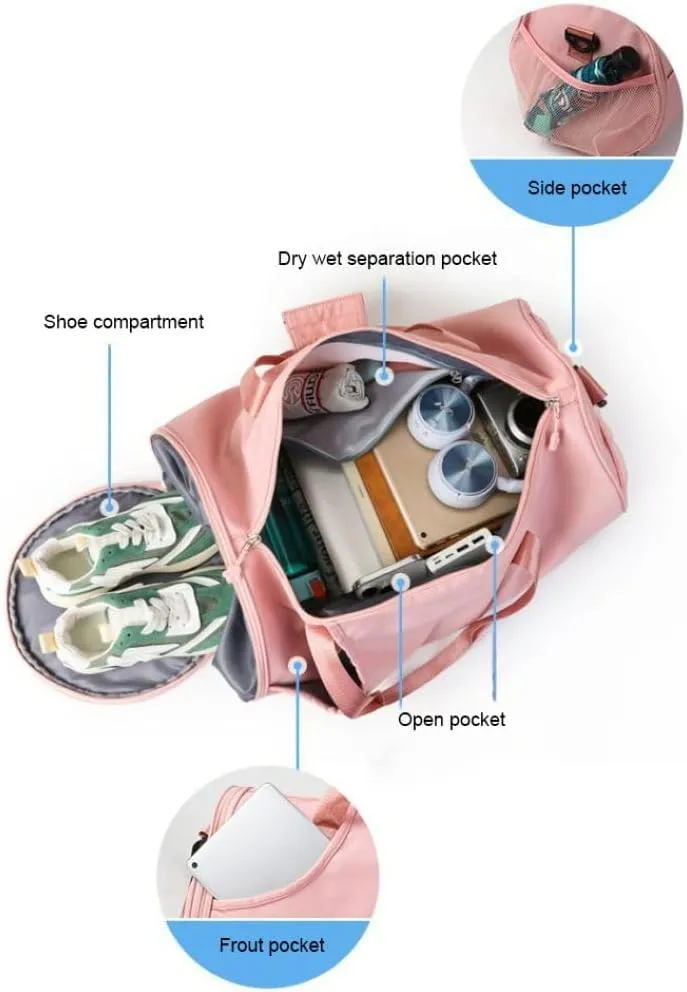Gym Bag for Women,Sports Travel Duffel Bag, Weekender Overnight Bag with Wet Pocket and Shoes Compartment for Women, Travel,Workout,Gym, Yoga 632 (Black)
