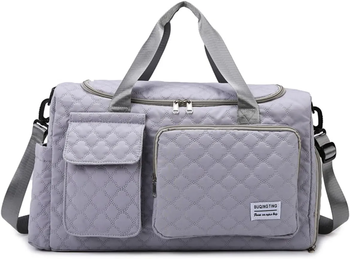 Gym Bag for Women,Sports Travel Duffel Bag, Weekender Overnight Bag with Wet Pocket and Shoes Compartment for Women, Travel,Workout,Gym, Yoga 766 (Gray)