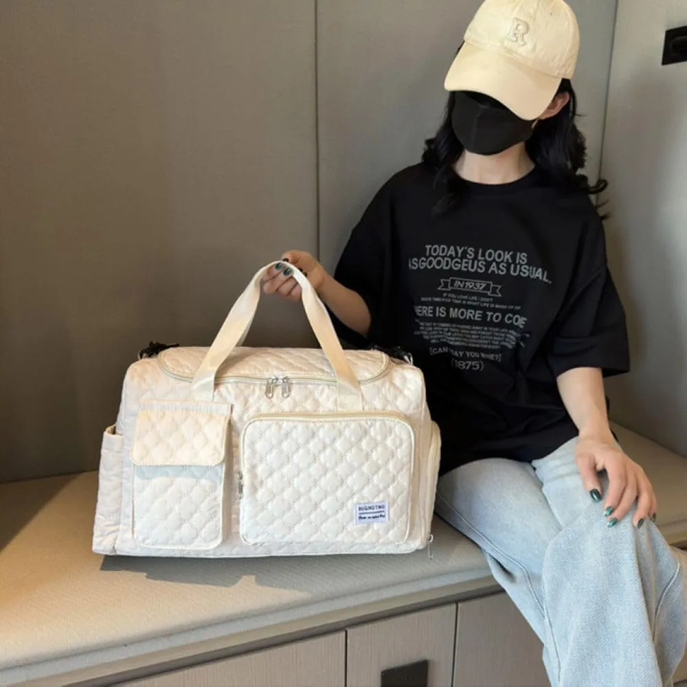 Gym Bag for Women,Sports Travel Duffel Bag, Weekender Overnight Bag with Wet Pocket and Shoes Compartment for Women, Travel,Workout,Gym, Yoga 766 (White)