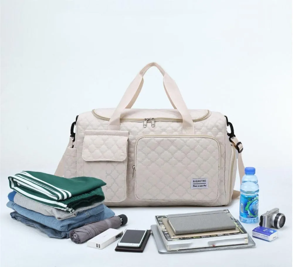 Gym Bag for Women,Sports Travel Duffel Bag, Weekender Overnight Bag with Wet Pocket and Shoes Compartment for Women, Travel,Workout,Gym, Yoga 766 (White)