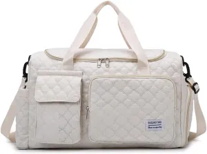 Gym Bag for Women,Sports Travel Duffel Bag, Weekender Overnight Bag with Wet Pocket and Shoes Compartment for Women, Travel,Workout,Gym, Yoga 766 (White)