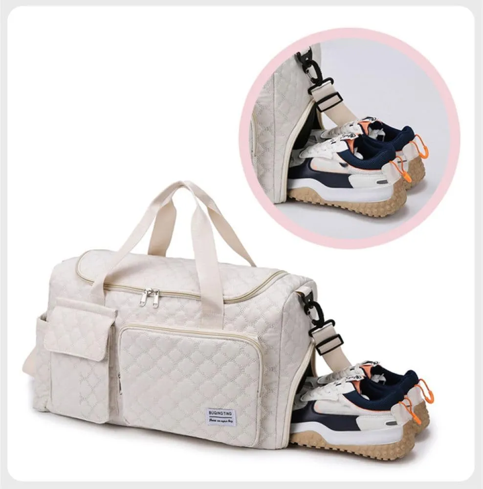Gym Bag for Women,Sports Travel Duffel Bag, Weekender Overnight Bag with Wet Pocket and Shoes Compartment for Women, Travel,Workout,Gym, Yoga 766 (White)