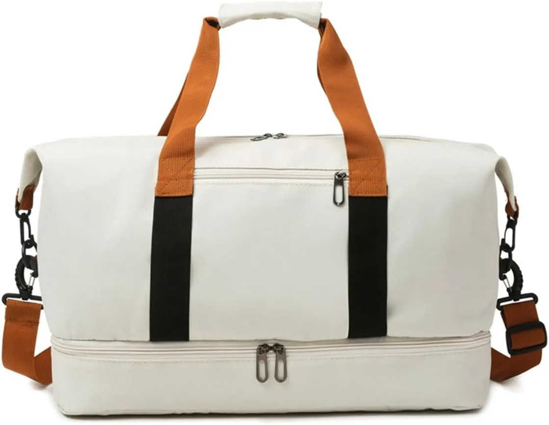 Gym Bag for Women,Sports Travel Duffel Bag, Weekender Overnight Bag with Wet Pocket and Shoes Compartment for Women, Travel,Workout,Gym, Yoga 8100 (Beige)