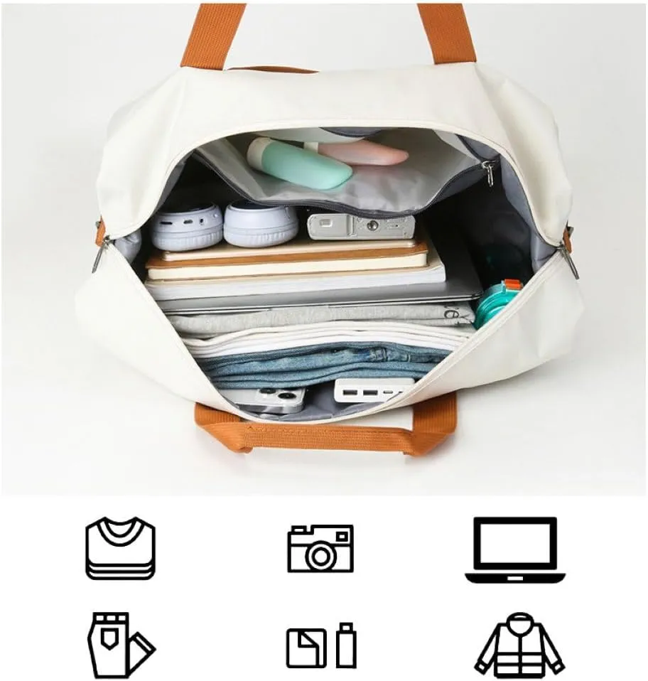 Gym Bag for Women,Sports Travel Duffel Bag, Weekender Overnight Bag with Wet Pocket and Shoes Compartment for Women, Travel,Workout,Gym, Yoga 8100 (Beige)