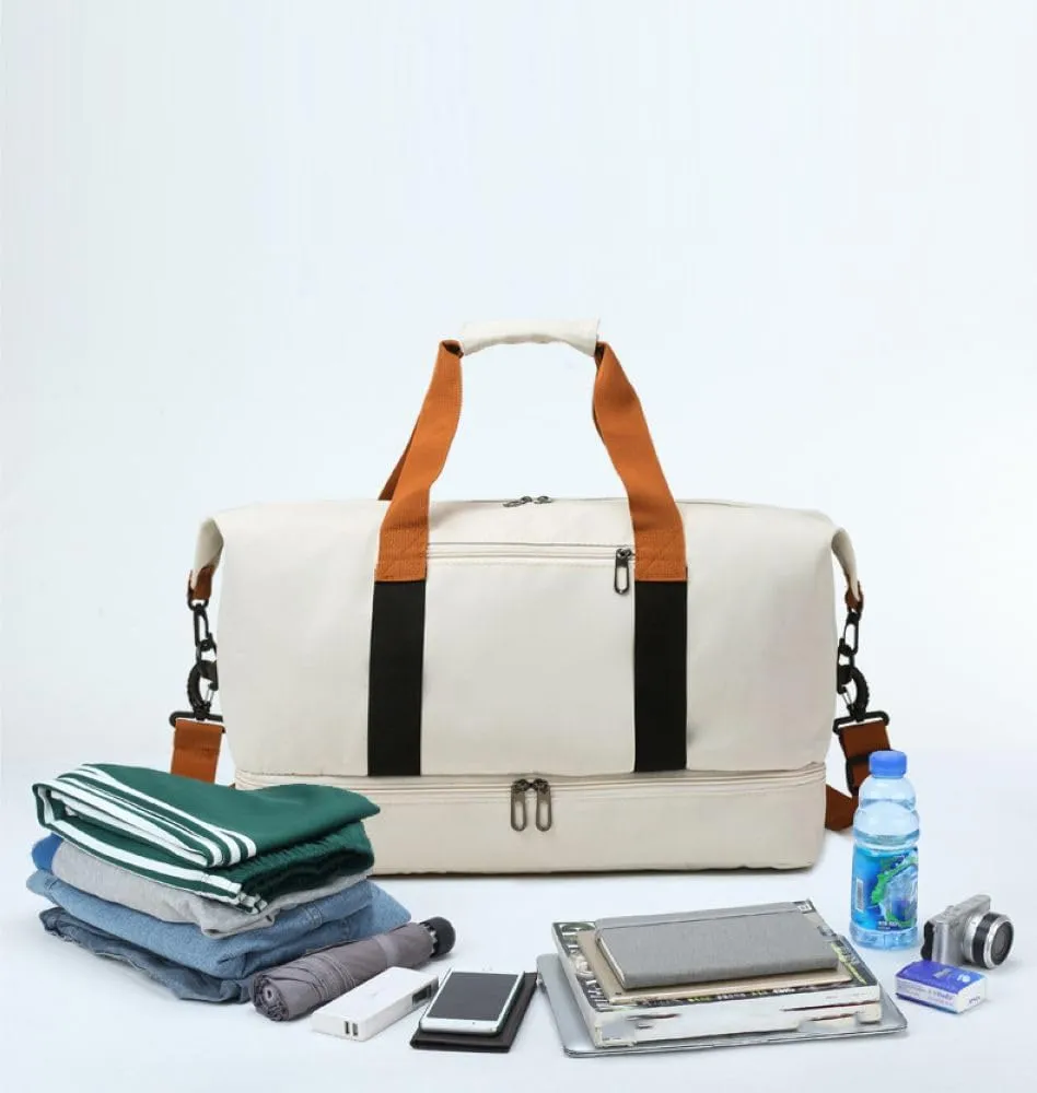 Gym Bag for Women,Sports Travel Duffel Bag, Weekender Overnight Bag with Wet Pocket and Shoes Compartment for Women, Travel,Workout,Gym, Yoga 8100 (Beige)