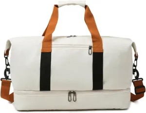 Gym Bag for Women,Sports Travel Duffel Bag, Weekender Overnight Bag with Wet Pocket and Shoes Compartment for Women, Travel,Workout,Gym, Yoga 8100 (Beige)