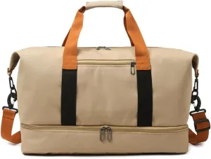 Gym Bag for Women,Sports Travel Duffel Bag, Weekender Overnight Bag with Wet Pocket and Shoes Compartment for Women, Travel,Workout,Gym, Yoga 8100 (Khaki)