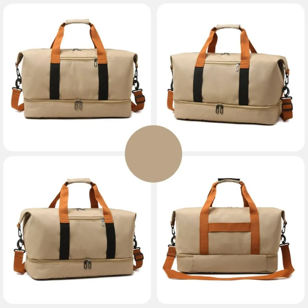 Gym Bag for Women,Sports Travel Duffel Bag, Weekender Overnight Bag with Wet Pocket and Shoes Compartment for Women, Travel,Workout,Gym, Yoga 8100 (Khaki)
