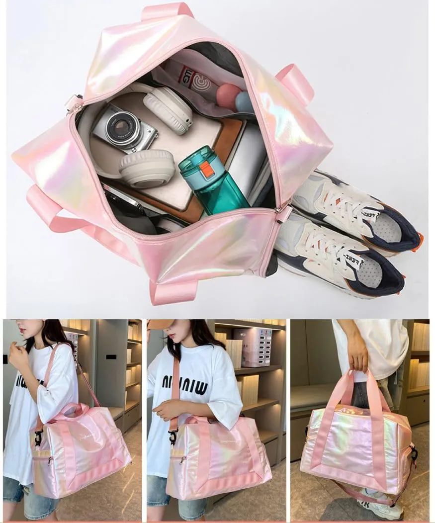Gym Bag for Women,Sports Travel Duffel Bag, Weekender Overnight Bag with Wet Pocket and Shoes Compartment for Women, Travel,Workout,Gym, Yoga 913 (Pink)