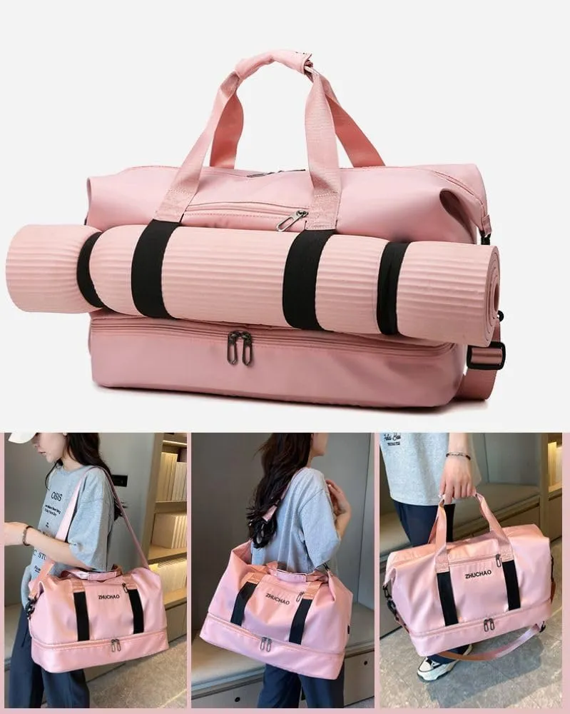 Gym Bag for Women,Sports Travel Duffel Bag, Weekender Overnight Bag with Wet Pocket and Shoes Compartment for Women, Travel,Workout,Gym, Yoga 915 (Pink)