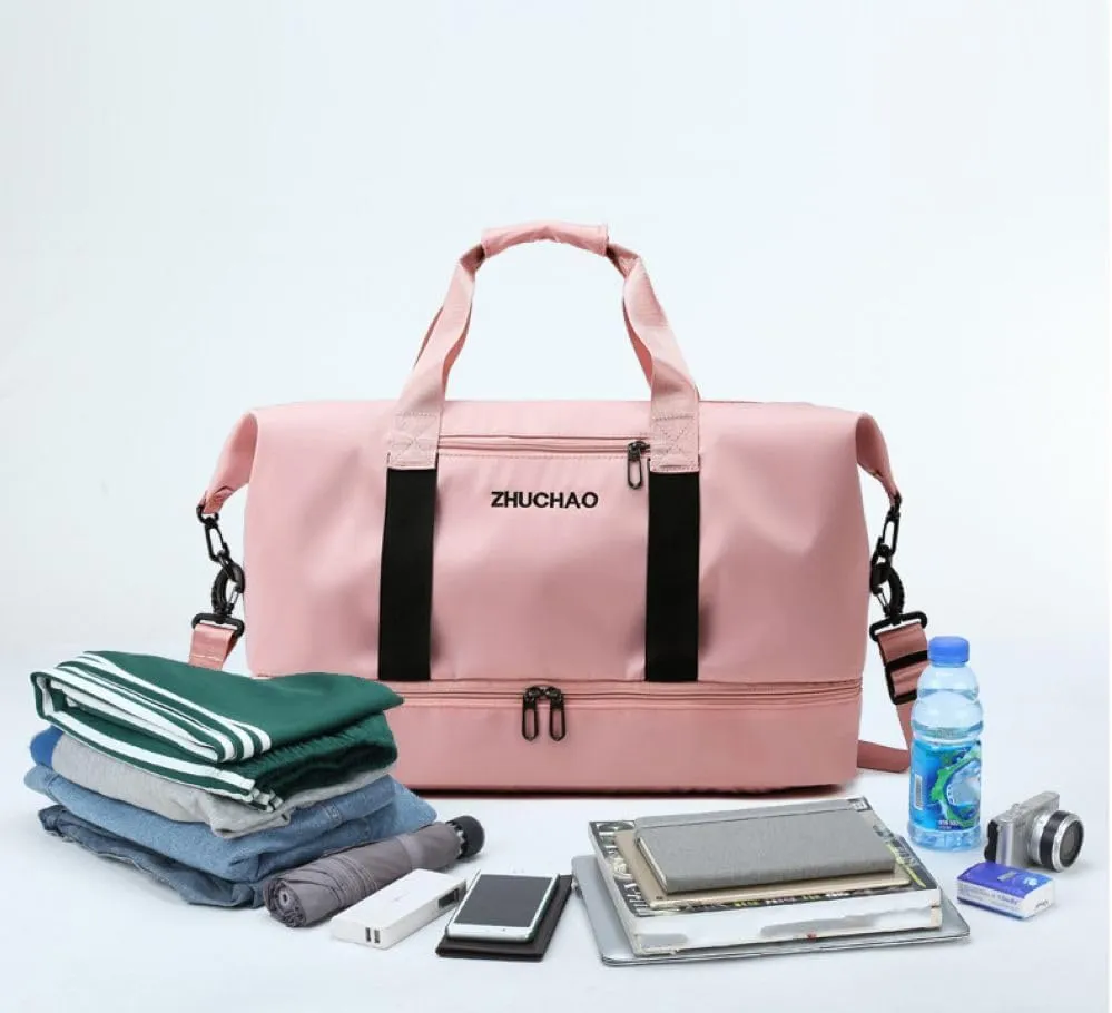 Gym Bag for Women,Sports Travel Duffel Bag, Weekender Overnight Bag with Wet Pocket and Shoes Compartment for Women, Travel,Workout,Gym, Yoga 915 (Pink)