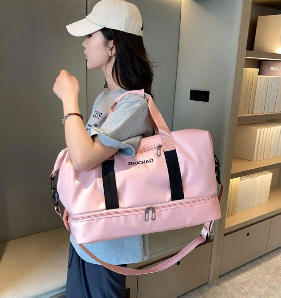 Gym Bag for Women,Sports Travel Duffel Bag, Weekender Overnight Bag with Wet Pocket and Shoes Compartment for Women, Travel,Workout,Gym, Yoga 915 (Pink)