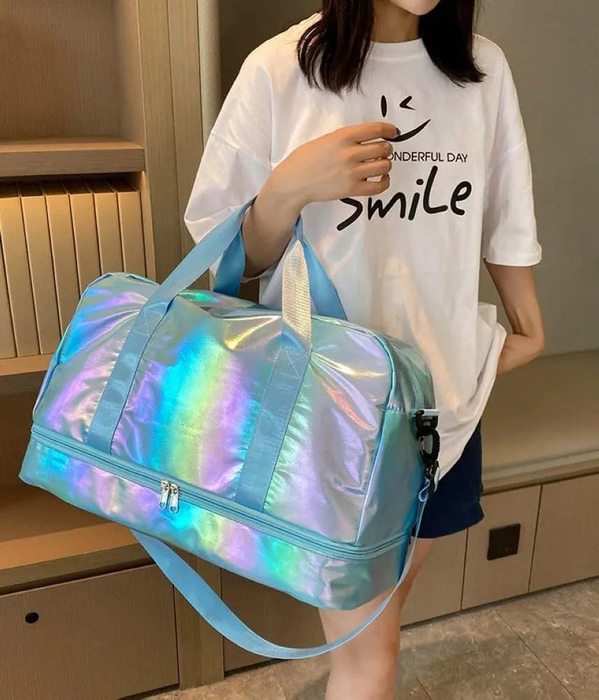 Gym Bag for Women,Sports Travel Duffel Bag, Weekender Overnight Bag with Wet Pocket and Shoes Compartment for Women, Travel,Workout,Gym, Yoga G17 (Blue)