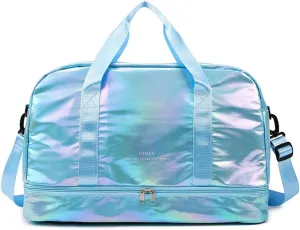 Gym Bag for Women,Sports Travel Duffel Bag, Weekender Overnight Bag with Wet Pocket and Shoes Compartment for Women, Travel,Workout,Gym, Yoga G17 (Blue)