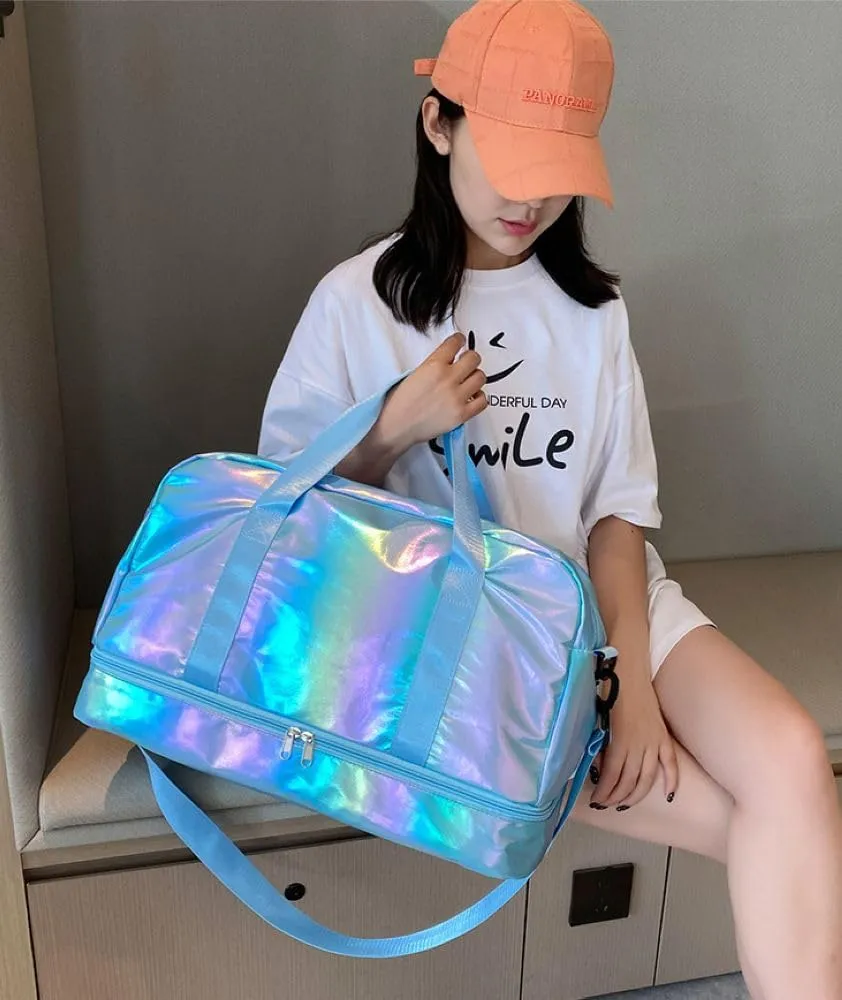 Gym Bag for Women,Sports Travel Duffel Bag, Weekender Overnight Bag with Wet Pocket and Shoes Compartment for Women, Travel,Workout,Gym, Yoga G17 (Blue)