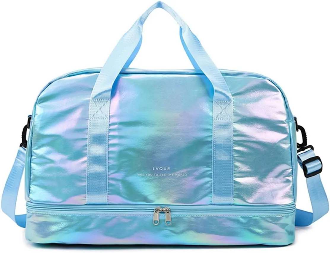 Gym Bag for Women,Sports Travel Duffel Bag, Weekender Overnight Bag with Wet Pocket and Shoes Compartment for Women, Travel,Workout,Gym, Yoga G17 (Blue)