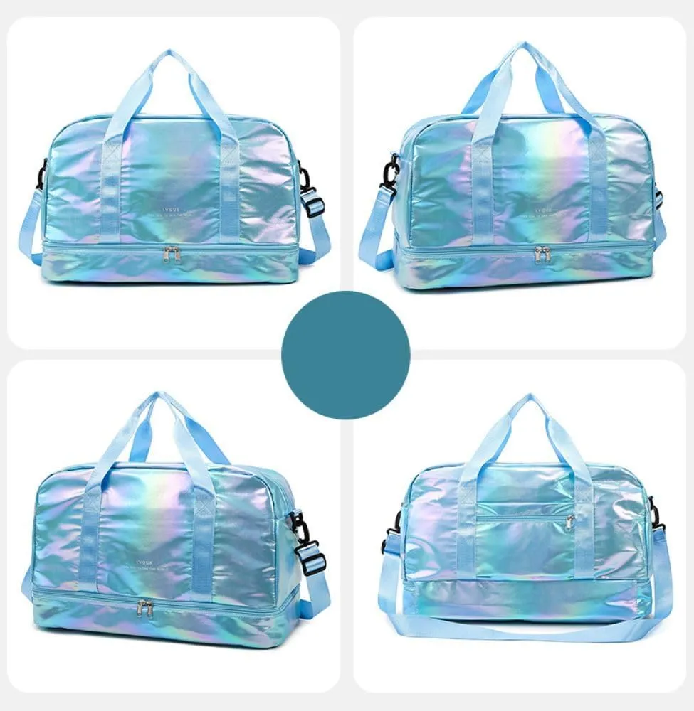 Gym Bag for Women,Sports Travel Duffel Bag, Weekender Overnight Bag with Wet Pocket and Shoes Compartment for Women, Travel,Workout,Gym, Yoga G17 (Blue)