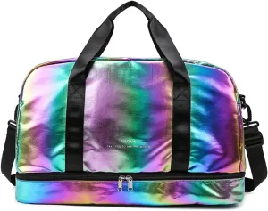 Gym Bag for Women,Sports Travel Duffel Bag, Weekender Overnight Bag with Wet Pocket and Shoes Compartment for Women, Travel,Workout,Gym, Yoga G17 (Gold)