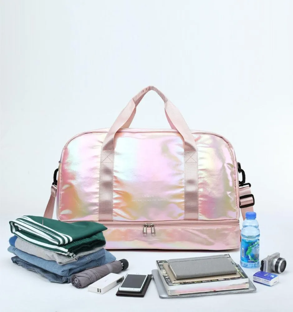 Gym Bag for Women,Sports Travel Duffel Bag, Weekender Overnight Bag with Wet Pocket and Shoes Compartment for Women, Travel,Workout,Gym, Yoga G17 (Gold)