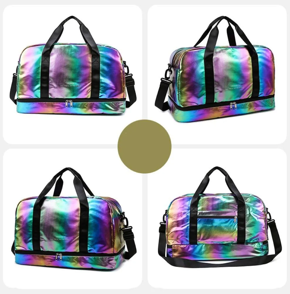 Gym Bag for Women,Sports Travel Duffel Bag, Weekender Overnight Bag with Wet Pocket and Shoes Compartment for Women, Travel,Workout,Gym, Yoga G17 (Gold)