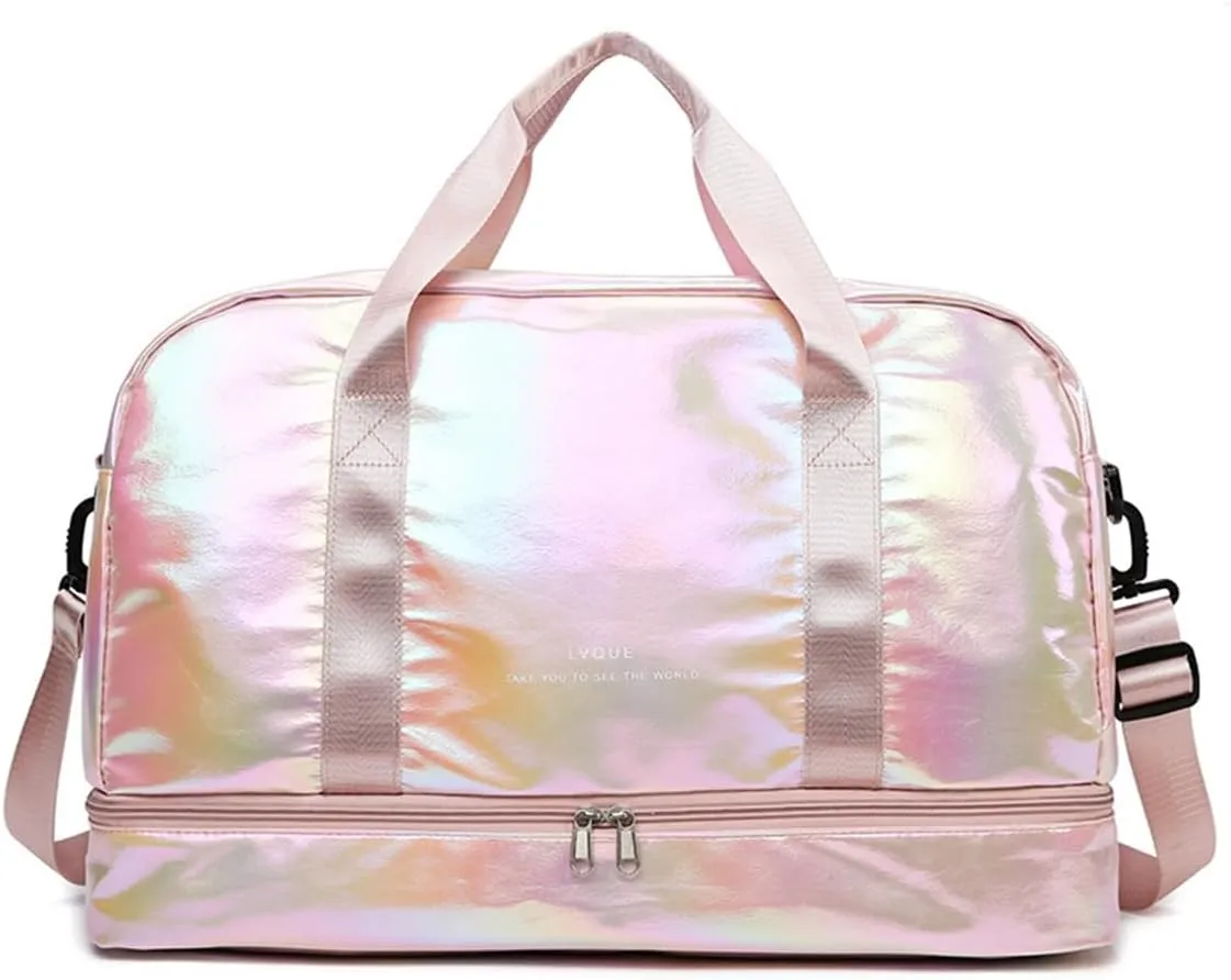 Gym Bag for Women,Sports Travel Duffel Bag, Weekender Overnight Bag with Wet Pocket and Shoes Compartment for Women, Travel,Workout,Gym, Yoga G17 (Pink)
