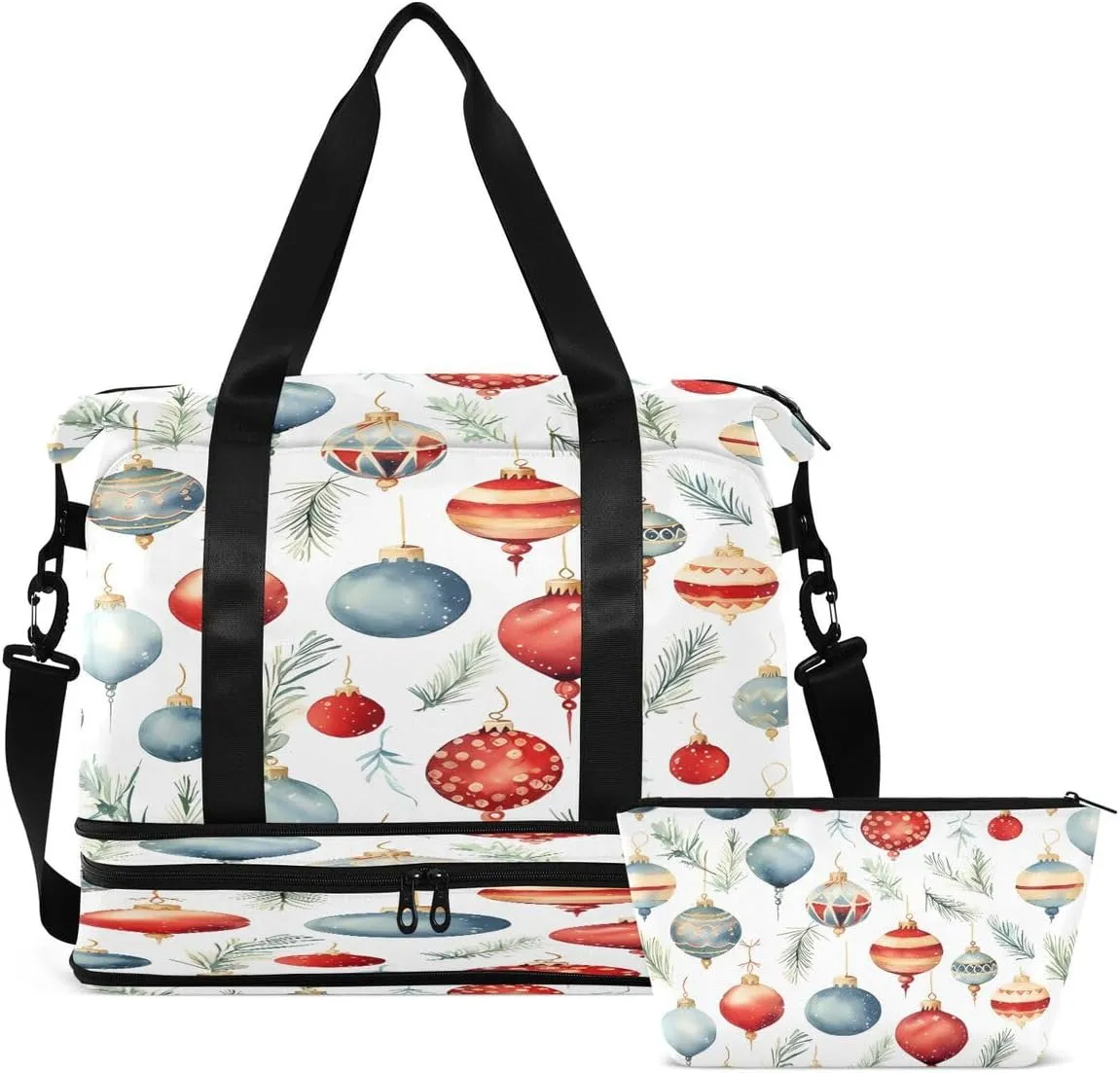 Gym Bag Sports Travel Duffel Bag Weekender Overnight Bag with Wet Pocket Shoes Compartment and Toiletry Bag Christmas Balls for Travel, Business,Gym, Yoga