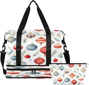 Gym Bag Sports Travel Duffel Bag Weekender Overnight Bag with Wet Pocket Shoes Compartment and Toiletry Bag Christmas Balls for Travel, Business,Gym, Yoga