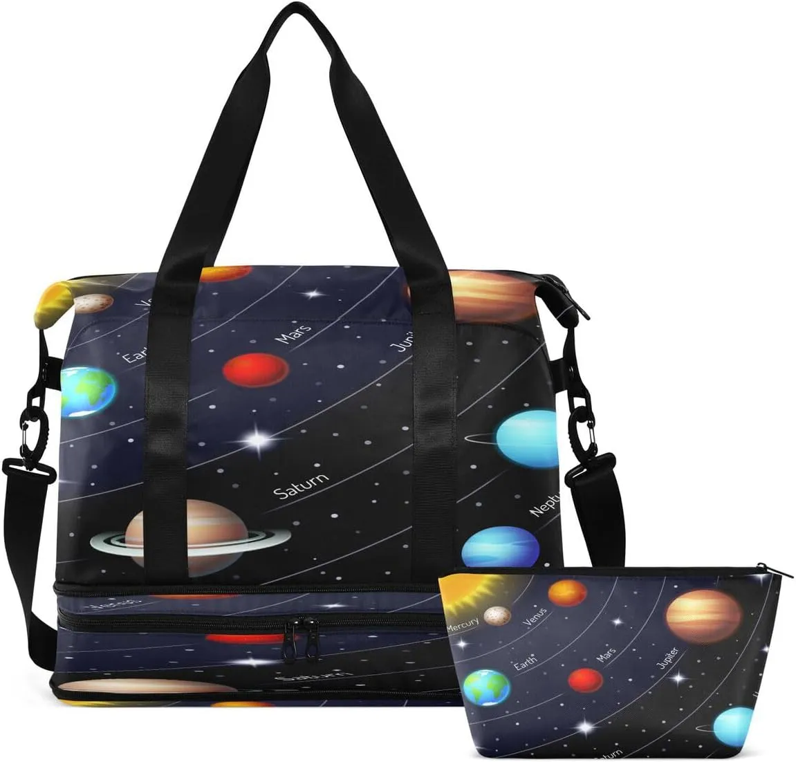 Gym Bag Sports Travel Duffel Bag Weekender Overnight Bag with Wet Pocket Shoes Compartment and Toiletry Bag Colorful Solar Glaxy for Travel, Business,Gym, Yoga