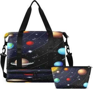 Gym Bag Sports Travel Duffel Bag Weekender Overnight Bag with Wet Pocket Shoes Compartment and Toiletry Bag Colorful Solar Glaxy for Travel, Business,Gym, Yoga