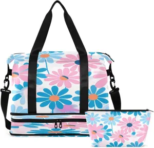 Gym Bag Sports Travel Duffel Bag Weekender Overnight Bag with Wet Pocket Shoes Compartment and Toiletry Bag Cute Colorful Daisy for Travel, Business,Gym, Yoga