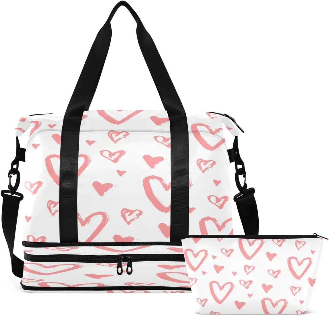 Gym Bag Sports Travel Duffel Bag Weekender Overnight Bag with Wet Pocket Shoes Compartment and Toiletry Bag Cute Hearts for Travel, Business,Gym, Yoga