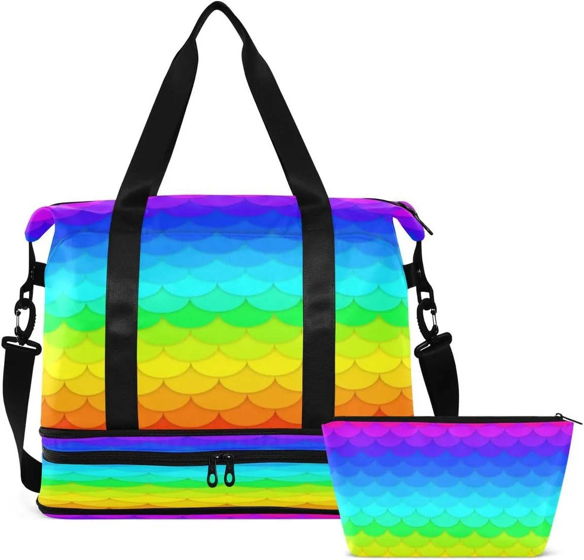 Gym Bag Sports Travel Duffel Bag Weekender Overnight Bag with Wet Pocket Shoes Compartment and Toiletry Bag Rainbow Dot for Travel, Business,Gym, Yoga