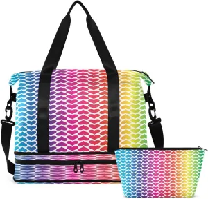 Gym Bag Sports Travel Duffel Bag Weekender Overnight Bag with Wet Pocket Shoes Compartment and Toiletry Bag Rainbow Love Hearts for Travel, Business,Gym, Yoga