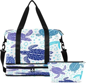 Gym Bag Sports Travel Duffel Bag Weekender Overnight Bag with Wet Pocket Shoes Compartment and Toiletry Bag Turtle Animal for Travel, Business,Gym, Yoga