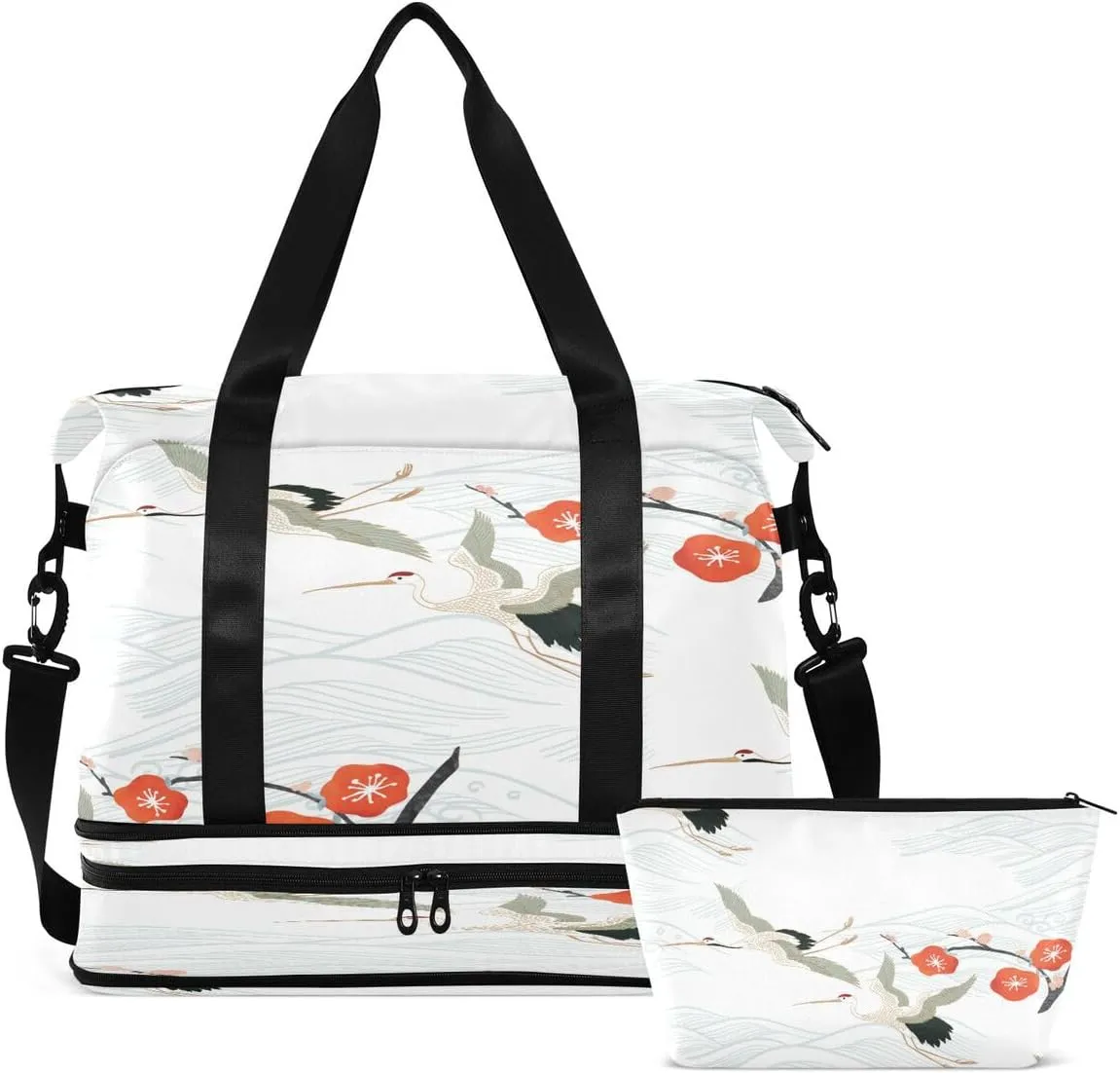 Gym Bag Sports Travel Duffel Bag Weekender Overnight Bag with Wet Pocket Shoes Compartment and Toiletry Bag White Daniel Crane for Travel, Business,Gym, Yoga