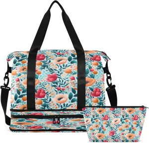 Gym Bag Sports Travel Duffel Bag Weekender Overnight Bag with Wet Pocket Shoes Compartment and Toiletry Bag Yellow Flowers for Travel, Business,Gym, Yoga